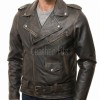 Men Distressed Antique Brown Genuine Leather Jacket - Vintage Brando Biker Moto Asymmetrical Cross Zip Premium Sheepskin Belted Coat Men