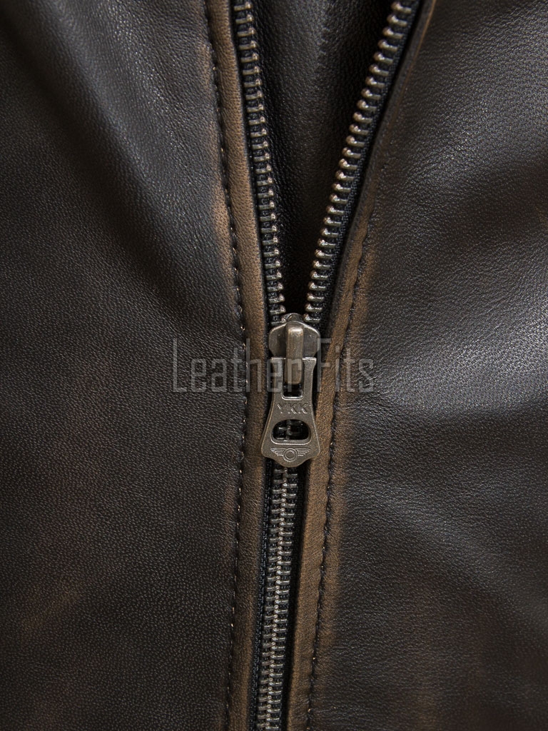 Men Distressed Antique Brown Genuine Leather Jacket - Vintage Brando Biker Moto Asymmetrical Cross Zip Premium Sheepskin Belted Coat Men