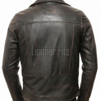 Men Antique Distressed Brown Biker Jacket - Vintage Style Asymmetrical Real Leather Moto Coat with Side Buckle Adjusters Premium Outerwear