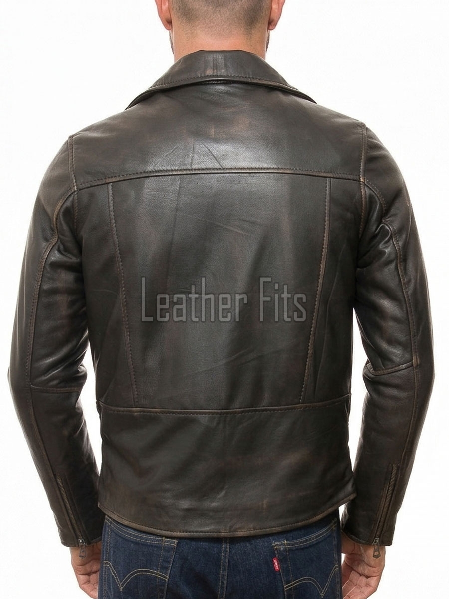 Men Antique Distressed Brown Biker Jacket - Vintage Style Asymmetrical Real Leather Moto Coat with Side Buckle Adjusters Premium Outerwear