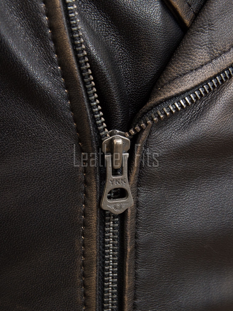 Men Antique Distressed Brown Biker Jacket - Vintage Style Asymmetrical Real Leather Moto Coat with Side Buckle Adjusters Premium Outerwear