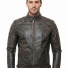 Men Distressed Dark Brown Leather Jacket - Vintage Quilted Cafe Racer Moto Biker Premium Real Sheepskin Slim Fit Zipper Coat Men