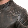 Men Vintage Brown Premium Genuine Leather Racer Jacket - Mandarin Snap Collar Slim Fit Real Sheepskin Distressed Dark Moto Outerwear Men
