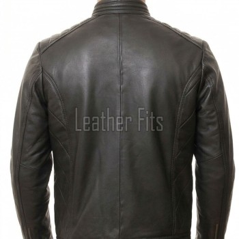Men Black Leather Jacket - Vintage Cafe Racer Moto Biker Premium Real Sheepskin Padded Shoulder Slim Fit Zip Coat Men Sleek Outerwear
