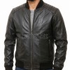 Men Black Leather Bomber Jacket - Vintage Flight Moto Biker Premium Real Sheepskin Padded Shoulder Rib-Knit Slim Fit Zip Coat Men Outerwear
