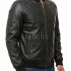 Men Black Leather Bomber Jacket - Vintage Flight Moto Biker Premium Real Sheepskin Padded Shoulder Rib-Knit Slim Fit Zip Coat Men Outerwear