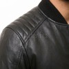 Men Black Leather Bomber Jacket - Vintage Flight Moto Biker Premium Real Sheepskin Padded Shoulder Rib-Knit Slim Fit Zip Coat Men Outerwear