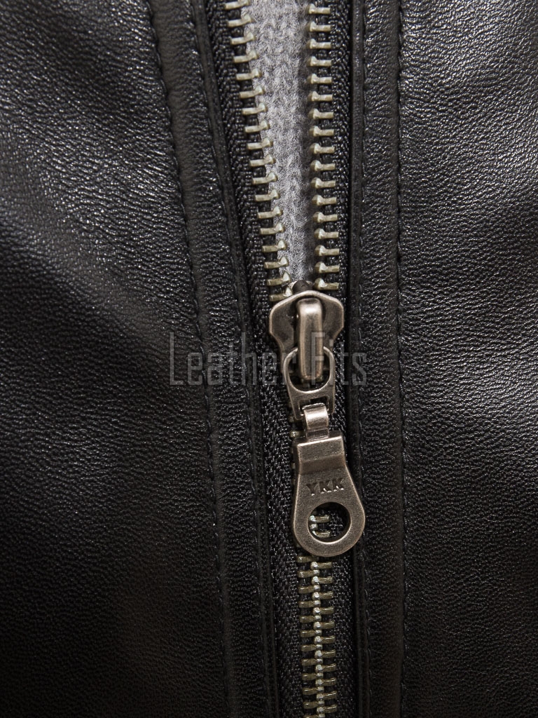 Men Black Leather Bomber Jacket - Vintage Flight Moto Biker Premium Real Sheepskin Padded Shoulder Rib-Knit Slim Fit Zip Coat Men Outerwear