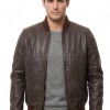 Men Brown Leather Bomber Jacket - Vintage Flight Moto Biker Premium Real Sheepskin Padded Shoulder Rib-Knit Slim Fit Zip Coat Men Outerwear