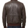 Men Brown Leather Bomber Jacket - Vintage Flight Moto Biker Premium Real Sheepskin Padded Shoulder Rib-Knit Slim Fit Zip Coat Men Outerwear