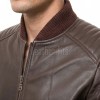 Men Brown Leather Bomber Jacket - Vintage Flight Moto Biker Premium Real Sheepskin Padded Shoulder Rib-Knit Slim Fit Zip Coat Men Outerwear