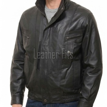 Men Black Leather Bomber Jacket - Vintage Multi-Pocket Pilot Moto Flight Premium Real Sheepskin High Funnel Neck Casual Zip Coat Men Outerwear