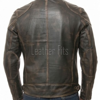 Men Distressed Brown Genuine Leather Vintage Cafe Racer Biker Jacket