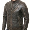 Men Distressed Brown Genuine Leather Vintage Cafe Racer Biker Jacket