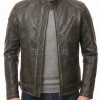 Men Distressed Brown Genuine Leather Vintage Cafe Racer Biker Jacket