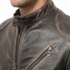 Men Distressed Brown Genuine Leather Vintage Cafe Racer Biker Jacket