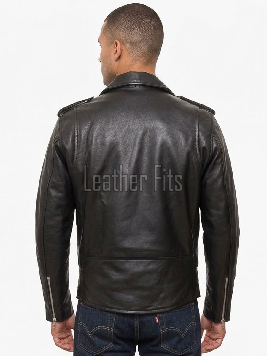 Men Black Leather Biker Jacket - Classic Asymmetric Cross Zip Moto Rider Premium Real Sheepskin Belted Heavy Metal Rock Rocker Men Outerwear