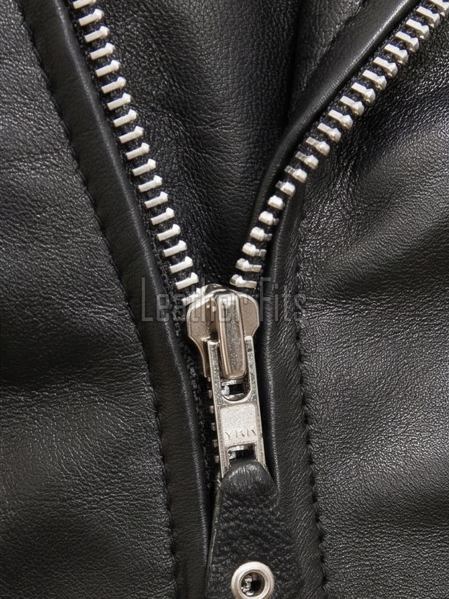 Men Black Leather Biker Jacket - Classic Asymmetric Cross Zip Moto Rider Premium Real Sheepskin Belted Heavy Metal Rock Rocker Men Outerwear