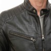 Men Black Leather Biker Jacket - Moto Cafe Racer Premium Real Sheepskin Multi-Zip Padded Shoulder Ribbed Waist Casual Zip Coat Men Outerwear