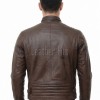 Men Antique Brown Leather Jacket - Vintage Moto Cafe Racer Premium Real Sheepskin Ribbed Shoulder Padded Waist Zip Coat Men Outerwear