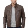 Men Antique Brown Leather Jacket - Vintage Moto Cafe Racer Premium Real Sheepskin Ribbed Shoulder Padded Waist Zip Coat Men Outerwear
