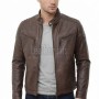 Men Antique Brown Leather Jacket - Vintage Moto Cafe Racer Premium Real Sheepskin Ribbed Shoulder Padded Waist Zip Coat Men Outerwear