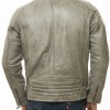 Men Distressed Gray Leather Jacket - Vintage Moto Cafe Racer Premium Real Sheepskin Ribbed Shoulder Padded Waist Zip Coat Men Outerwear