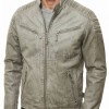 Men Distressed Gray Leather Jacket - Vintage Moto Cafe Racer Premium Real Sheepskin Ribbed Shoulder Padded Waist Zip Coat Men Outerwear