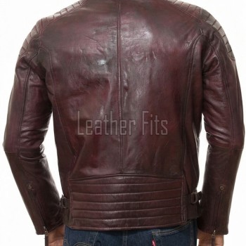Men Oxblood Leather Biker Jacket - Vintage Burgundy Moto Cafe Racer Premium Real Sheepskin Ribbed Shoulder Padded Waist Zip Coat Men Outerwear