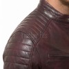 Men Oxblood Leather Biker Jacket - Vintage Burgundy Moto Cafe Racer Premium Real Sheepskin Ribbed Shoulder Padded Waist Zip Coat Men Outerwear