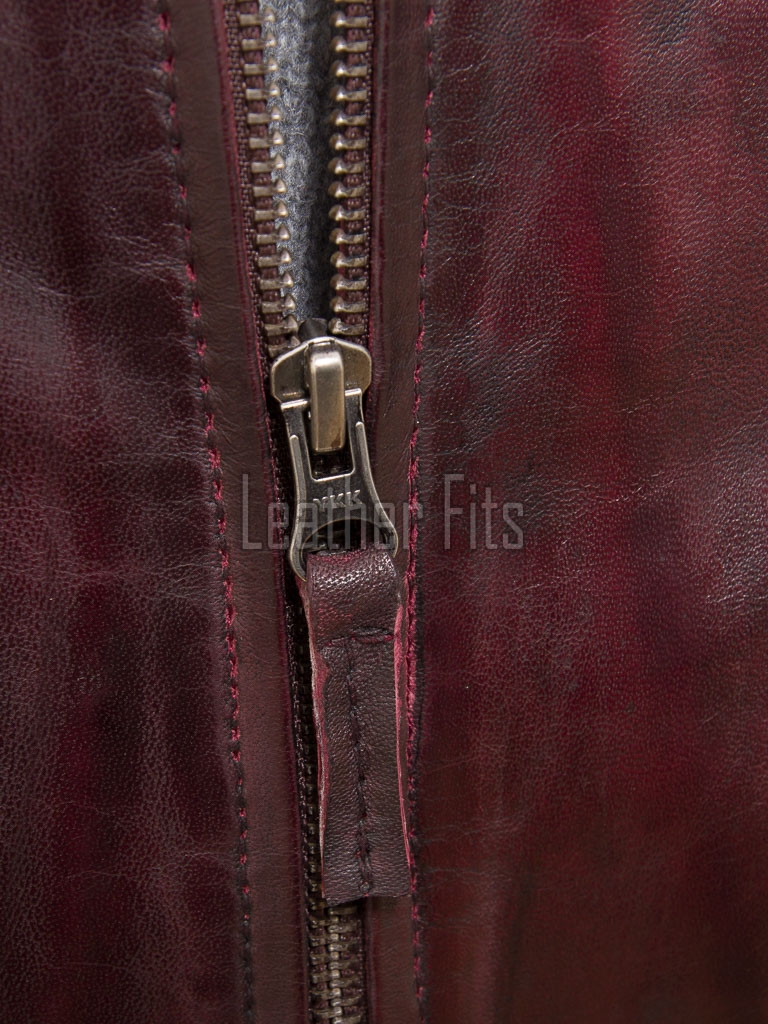 Men Oxblood Leather Biker Jacket - Vintage Burgundy Moto Cafe Racer Premium Real Sheepskin Ribbed Shoulder Padded Waist Zip Coat Men Outerwear