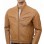 Men Tan Leather Jacket - Camel Moto Cafe Racer Premium Real Sheepskin Ribbed Shoulder Padded Waist Light Cognac Zip Coat Men Outerwear
