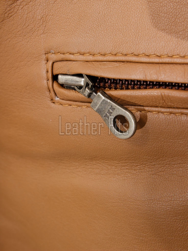 Men Tan Leather Jacket - Camel Moto Cafe Racer Premium Real Sheepskin Ribbed Shoulder Padded Waist Light Cognac Zip Coat Men Outerwear