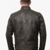 Men Dark Brown Leather Jacket - Vintage Moto Cafe Racer Premium Real Sheepskin Ribbed Shoulder Padded Waist Charcoal Zip Coat Men Outerwear
