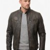 Men Dark Brown Leather Jacket - Vintage Moto Cafe Racer Premium Real Sheepskin Ribbed Shoulder Padded Waist Charcoal Zip Coat Men Outerwear
