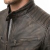 Men Dark Brown Leather Jacket - Vintage Moto Cafe Racer Premium Real Sheepskin Ribbed Shoulder Padded Waist Charcoal Zip Coat Men Outerwear