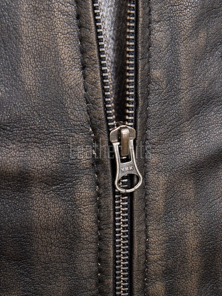 Men Dark Brown Leather Jacket - Vintage Moto Cafe Racer Premium Real Sheepskin Ribbed Shoulder Padded Waist Charcoal Zip Coat Men Outerwear