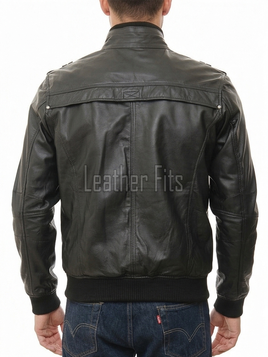 Men Black Leather Bomber Jacket - Premium Real Sheepskin Cargo Pocket Epaulet Flight Coat Casual Urban Aviator Outerwear
