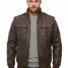 Men Brown Leather Bomber Jacket - Vintage Distressed Sheepskin Cargo Pocket Epaulet Flight Coat Casual Earth Patina Outerwear Men