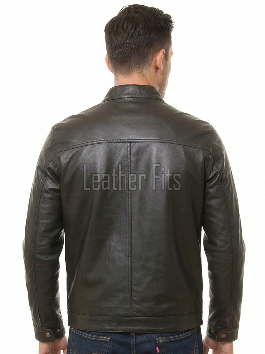 Men Dark Brown Leather Jacket - Premium Genuine Sheepskin Café Racer Slim Fit Motorbike Biker Coat Casual Sleek Minimalist Outerwear