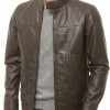Men Chocolate Brown Leather Jacket - Premium Real Sheepskin Urban Cruiser Moto Highway Rider Coat Tailored Plain Sleek Outerwear Genuine