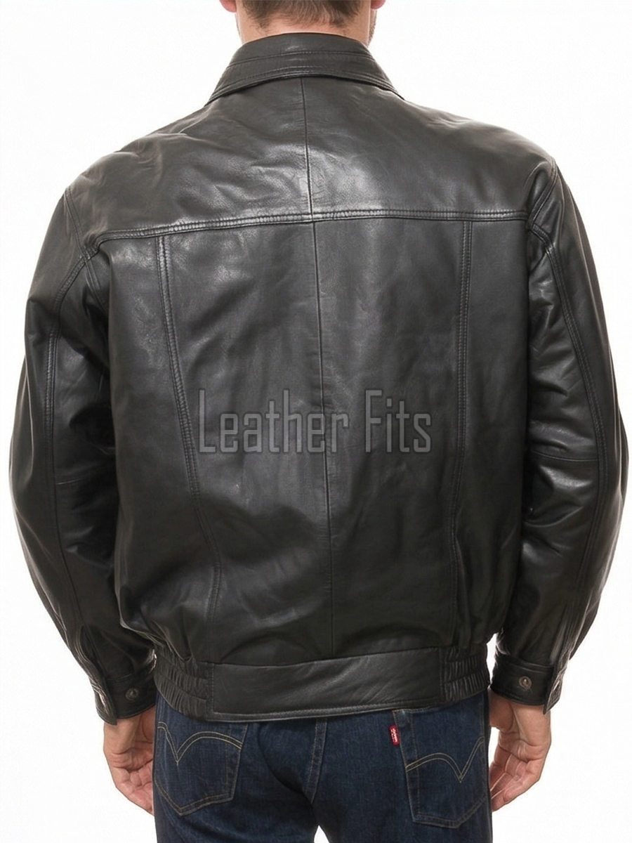 Men Black Leather Jacket - Premium Sheepskin Bomber Coat Turn Down Shirt Collar Arc Panel Asymmetrical Zip Flight Jacket Casual Men