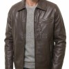 Men Brown Leather Jacket - Premium Sheepskin Utility Coat Turn Down Shirt Collar Multi Zipper Classic Smooth Casual Outerwear Men