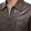 Men Brown Leather Jacket - Premium Sheepskin Utility Coat Turn Down Shirt Collar Multi Zipper Classic Smooth Casual Outerwear Men