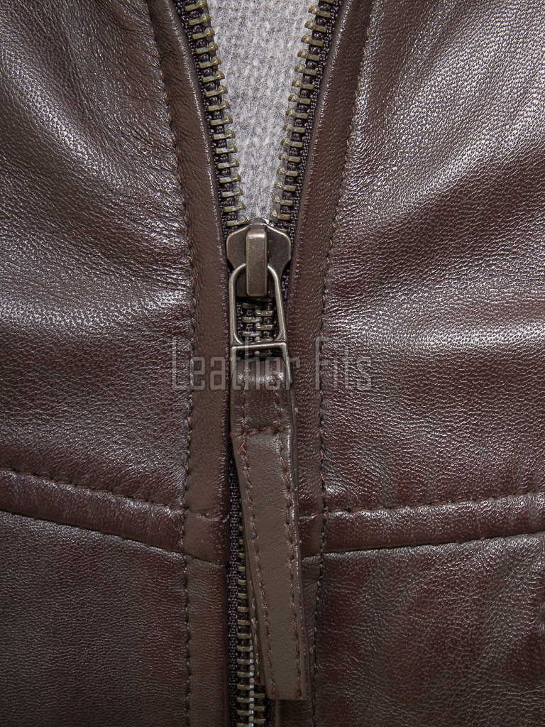 Men Brown Leather Jacket - Premium Sheepskin Utility Coat Turn Down Shirt Collar Multi Zipper Classic Smooth Casual Outerwear Men