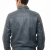 Men Petrol Blue Leather Jacket - Premium Sheepskin Bomber Coat Turn Down Shirt Collar Vertical Panel Concealed Zip Flight Casual Outerwear