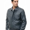 Men Petrol Blue Leather Jacket - Premium Sheepskin Bomber Coat Turn Down Shirt Collar Vertical Panel Concealed Zip Flight Casual Outerwear