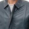 Men Petrol Blue Leather Jacket - Premium Sheepskin Bomber Coat Turn Down Shirt Collar Vertical Panel Concealed Zip Flight Casual Outerwear