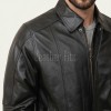 Men Black Leather Jacket - Premium Real Sheepskin Bomber Coat Turn Down Shirt Collar Multi Vertical Panel Fly Front Windbreaker Casual Men