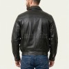Men Black Leather Jacket - Premium Real Sheepskin Bomber Coat Turn Down Shirt Collar Multi Vertical Panel Fly Front Windbreaker Casual Men